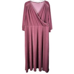 SOFT SURROUNDINGS 2X Soft Velour MIDI Dress Pink Velvet Faux Wrap